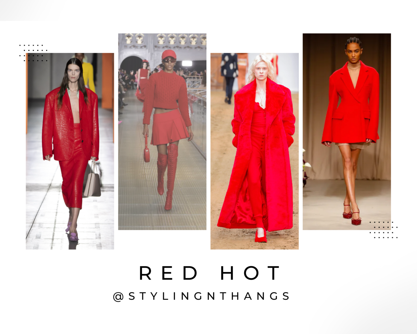 Models strut down the runways in striking red ensembles, showcasing the bold and passionate red hot fall fashion trend of 2023.